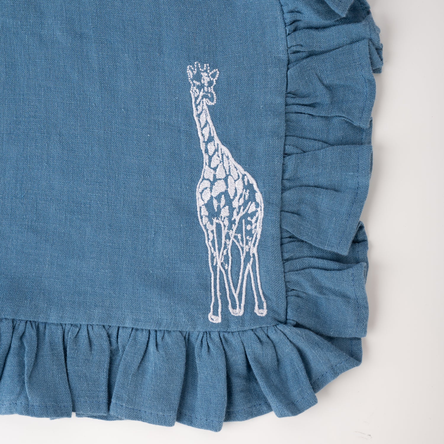 Midnight Safari Blue Embroidered Linen Napkins (Giraff &amp; Leopard embroidery) - Napkins