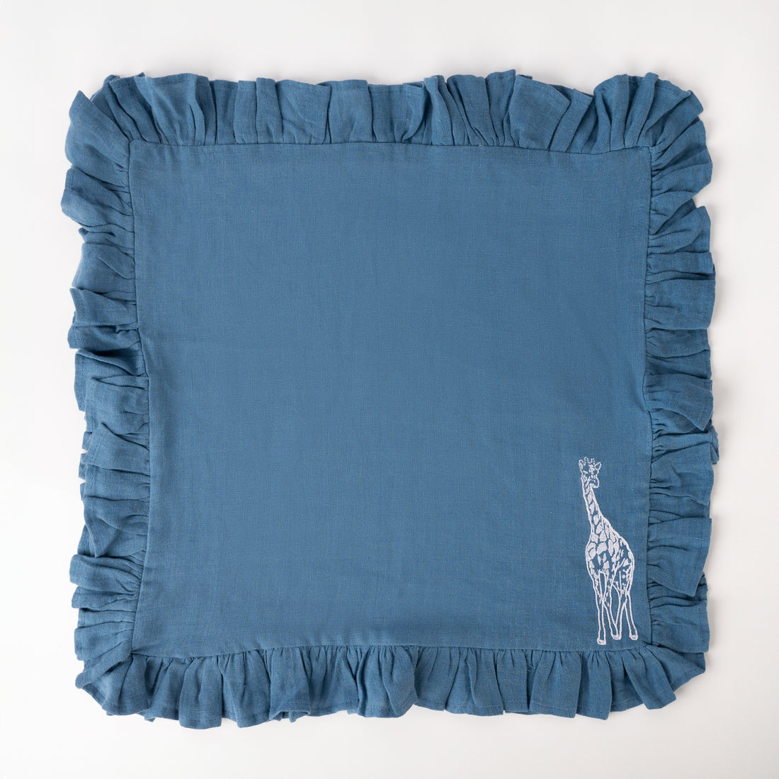 Midnight Safari Blue Embroidered Linen Napkins (Giraff &amp; Leopard embroidery) - Napkins