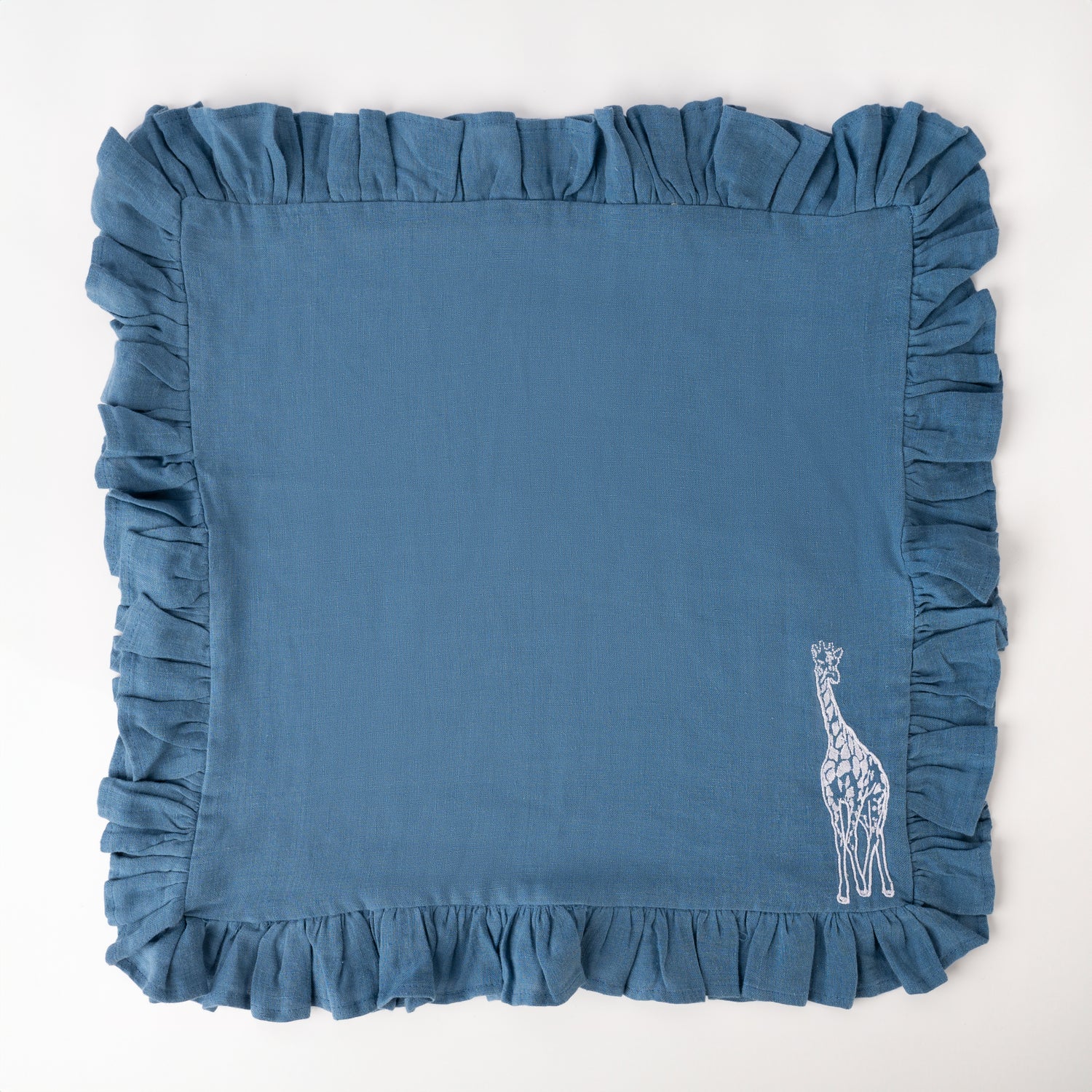 Midnight Safari Blue Embroidered Linen Napkins (Giraff &amp; Leopard embroidery) - Napkins