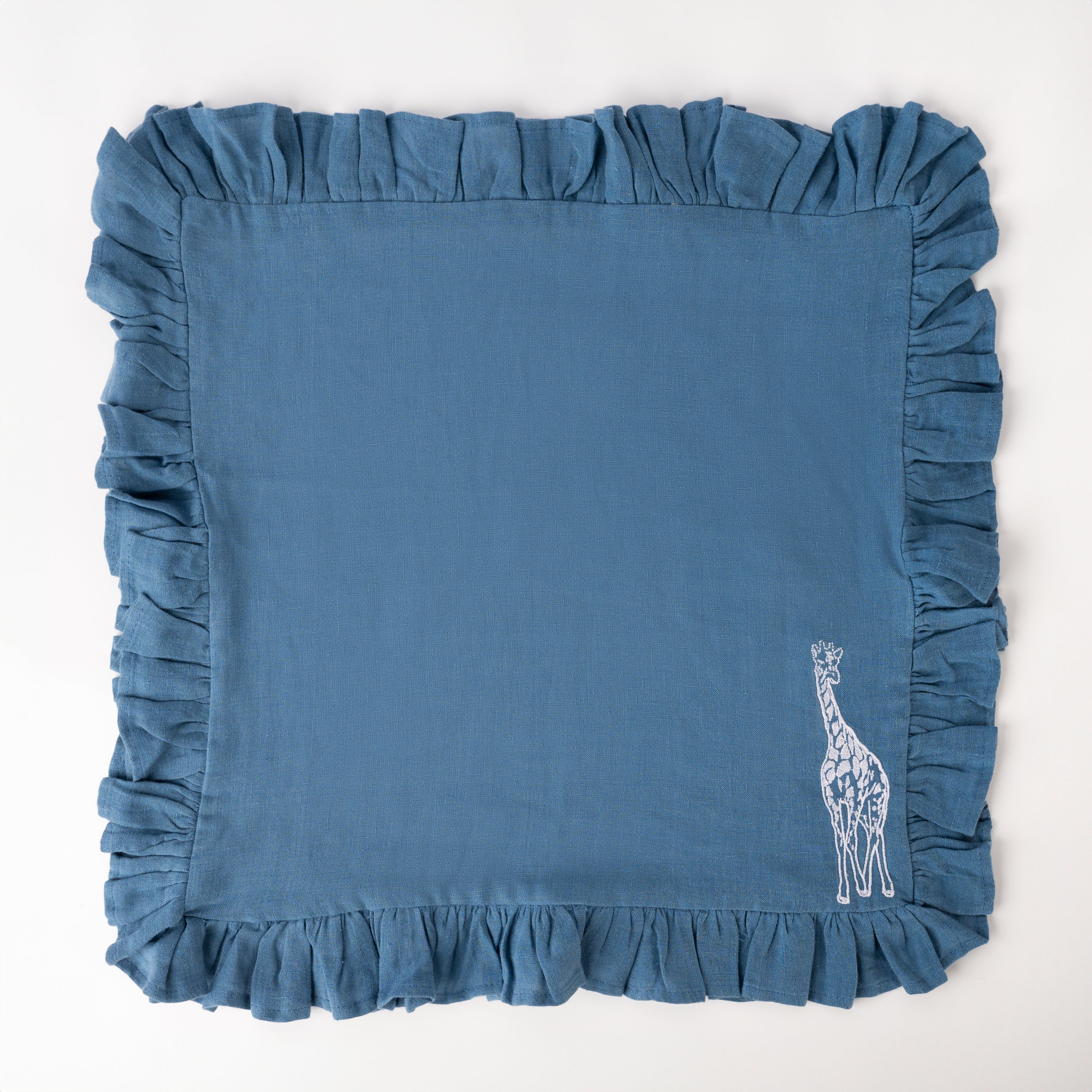 Midnight Safari Blue Embroidered Linen Napkins (Giraff &amp; Leopard embroidery) - Napkins