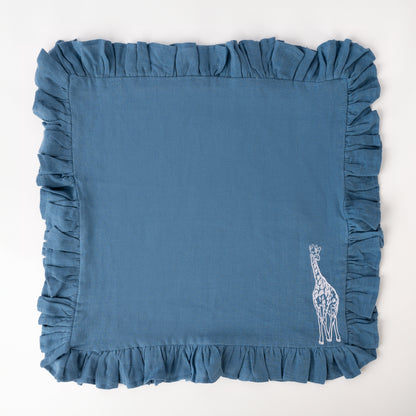 Midnight Safari Blue Embroidered Linen Napkins (Giraff &amp; Leopard embroidery) - Napkins